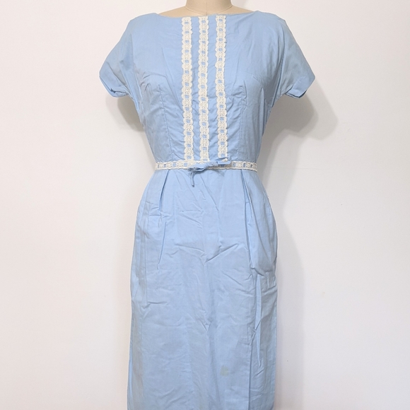 (37) vtg 1960s fitted periwinkle blue dainty dress - Picture 5 of 5